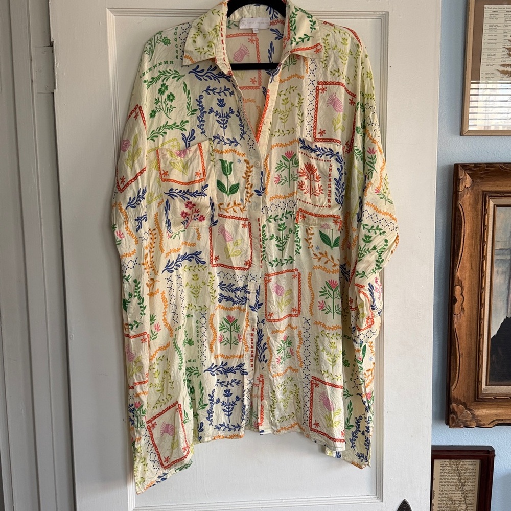Corey Lynn Calter Anthropologie Colorful Floral Patchwork Shirt Dress - Medium - Picture 7 of 10